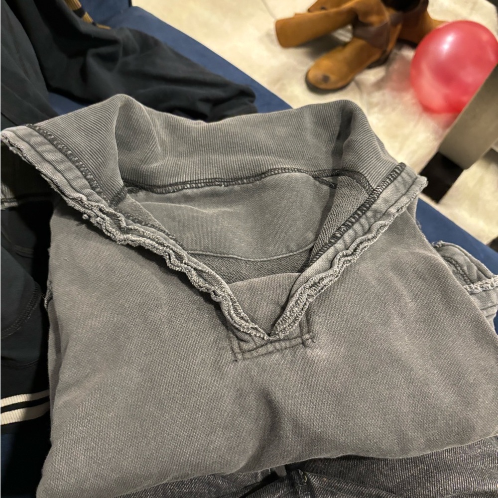 Free people Distressed washed black cropped sweatshirt